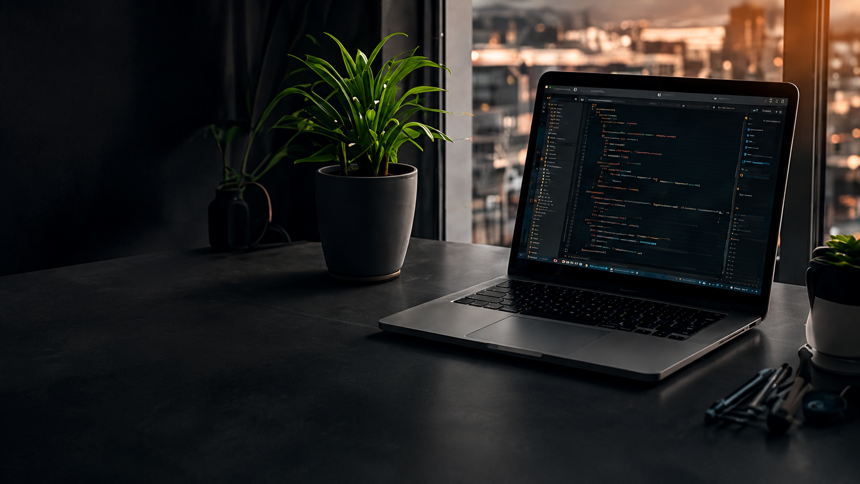 Laptop avec éditeur de code ouvert